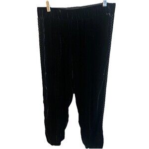 Johnny Was Black Velvet Pants M Aurora Joggers, Embroidered Sides, Elastic JWLA